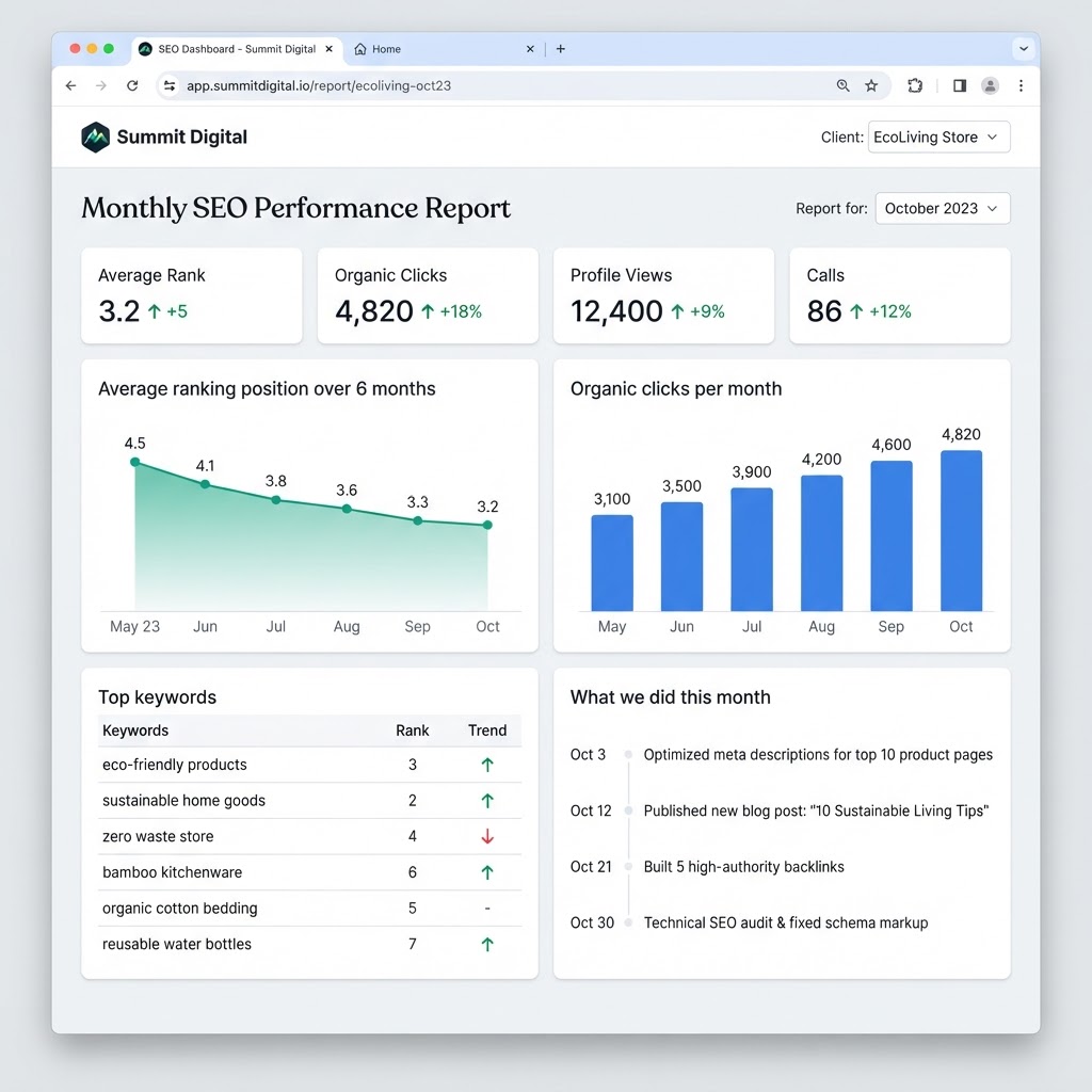 Μηνιαίο dashboard αναφοράς SEO