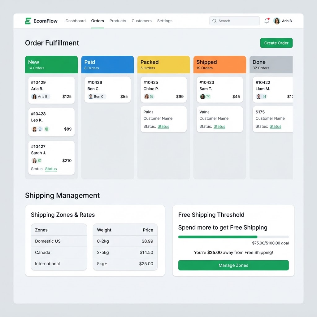 Dashboard διαχείρισης παραγγελιών και αποστολής