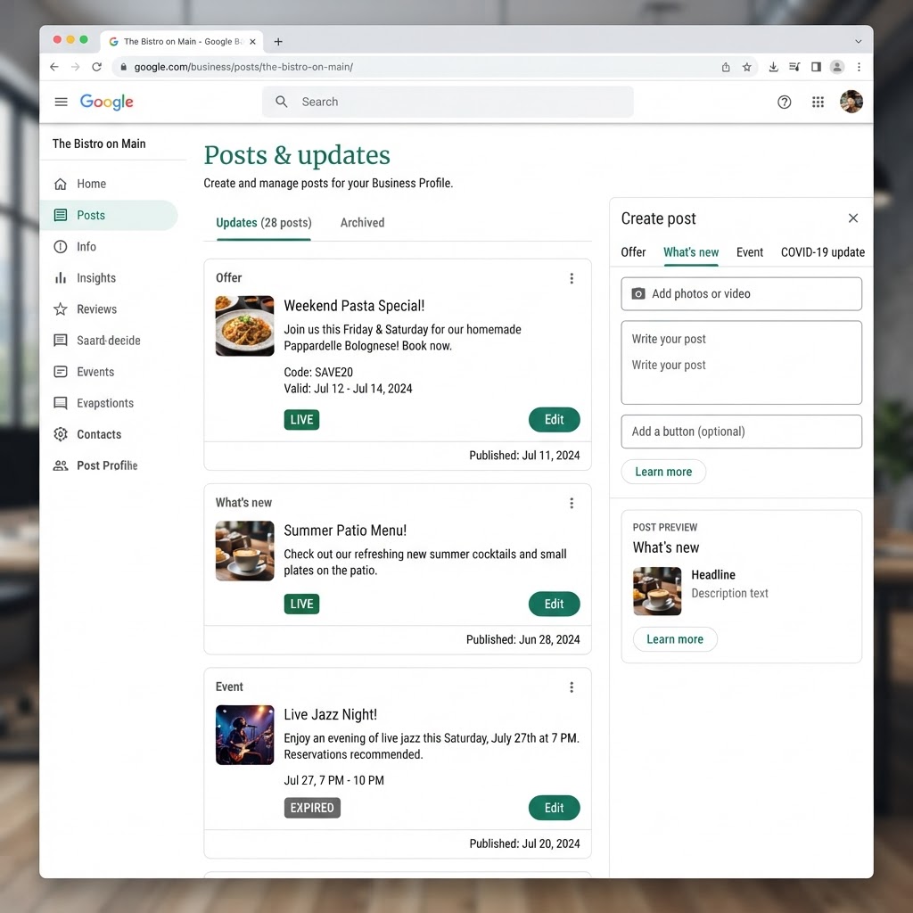 Διαχείριση posts και προσφορών Google Business Profile