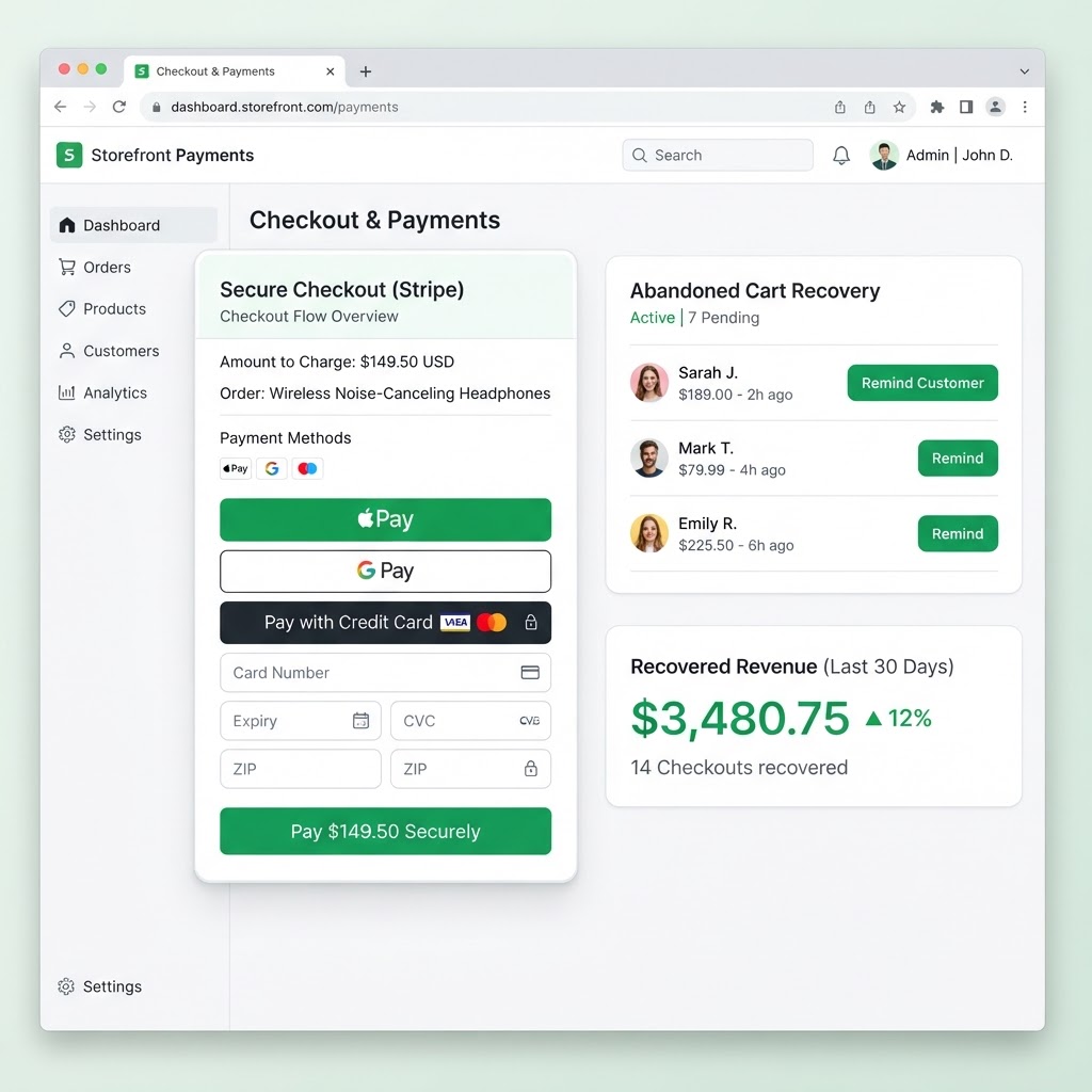 Dashboard checkout και πληρωμών καταστήματος