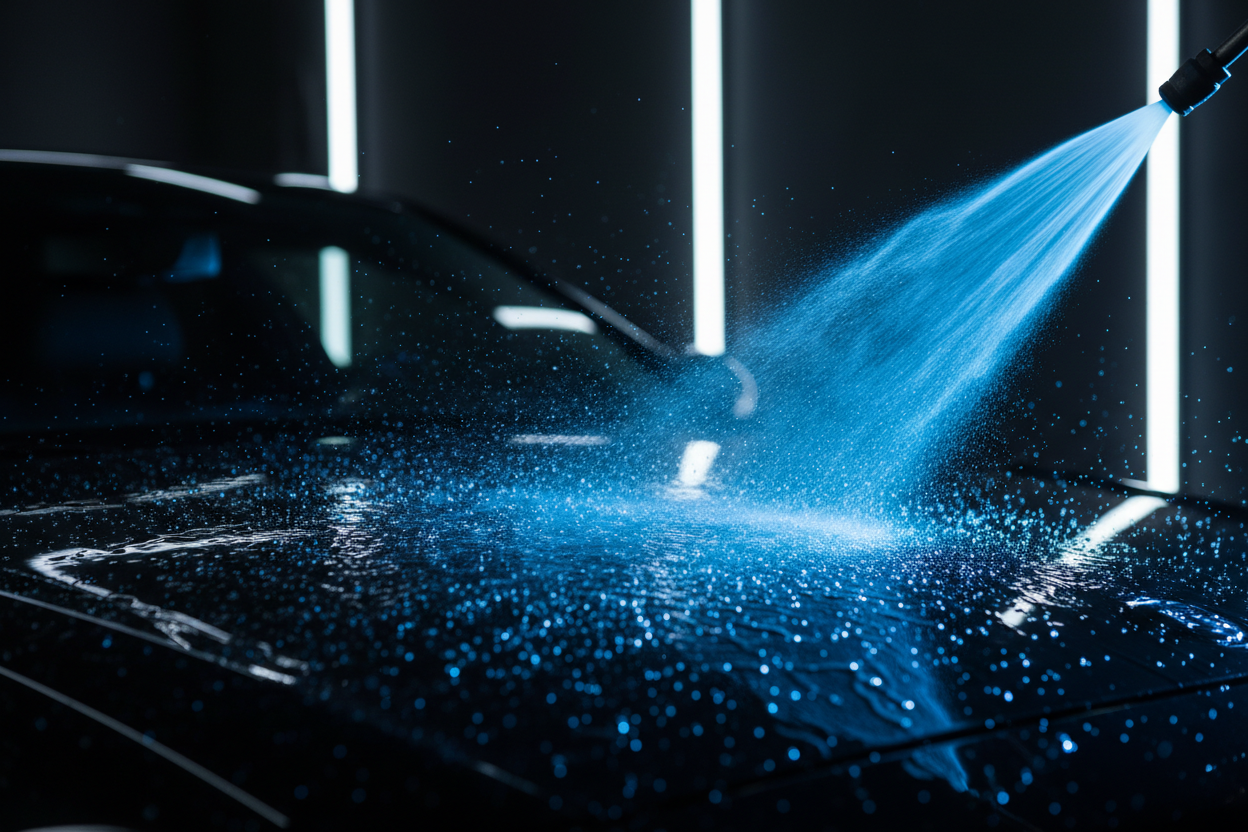 Pressure washing process for exterior car detailing Abu Dhabi