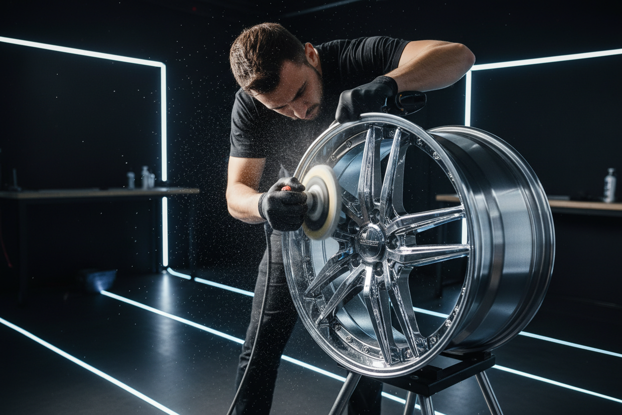 Professional wheel polishing process machine polisher luxury alloy rim Abu Dhabi