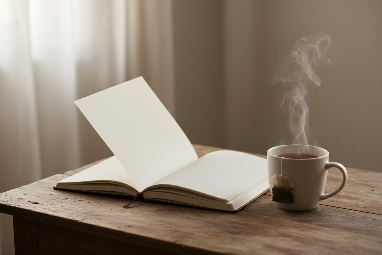 Journal and tea representing reflection
