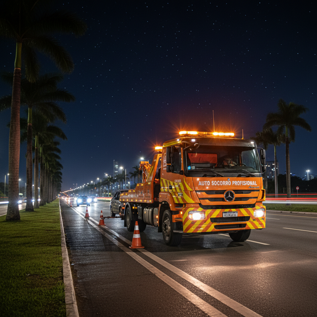 Mercedes 2544 em atendimento noturno na rodovia
