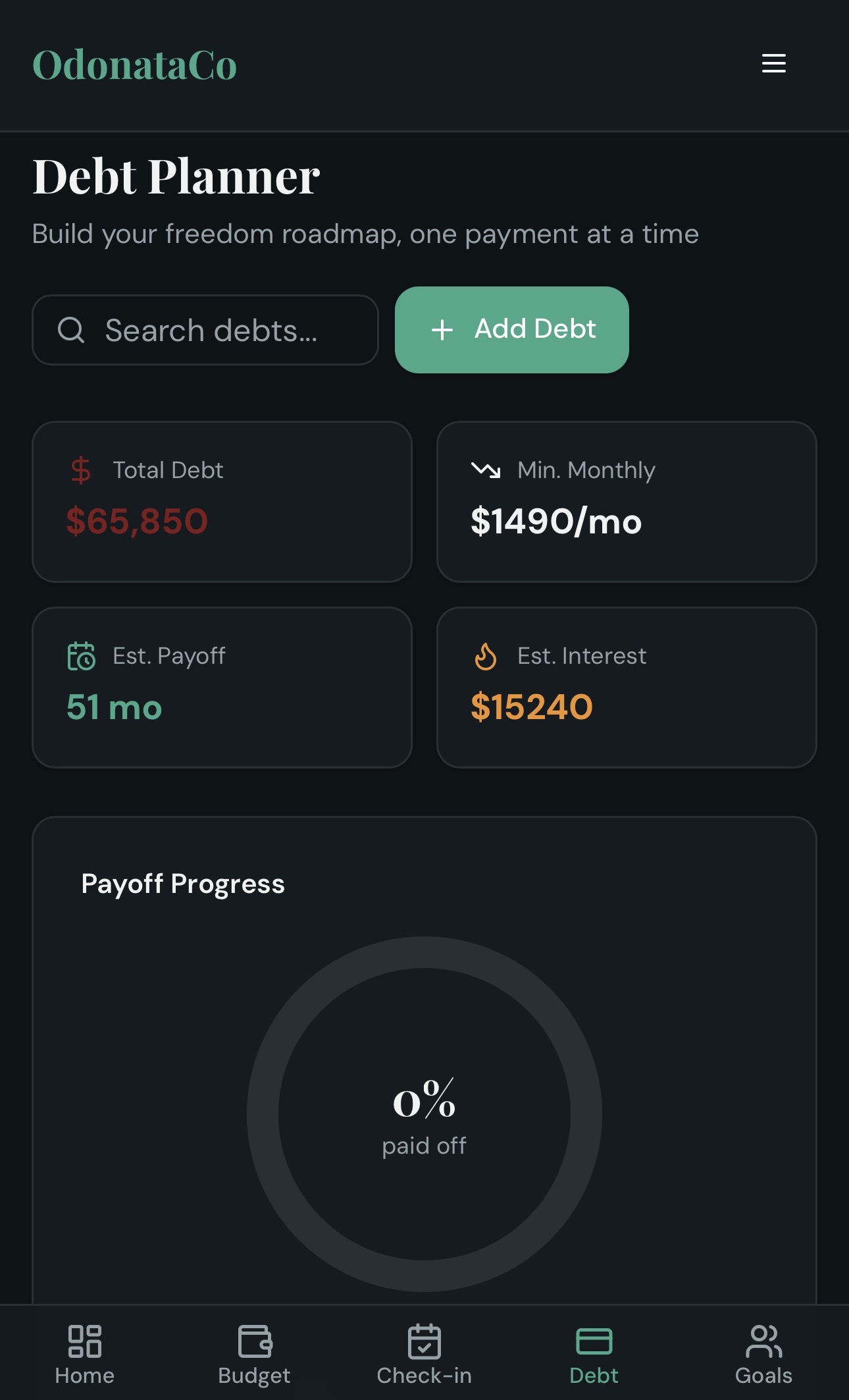 OdonataCo Plan screen