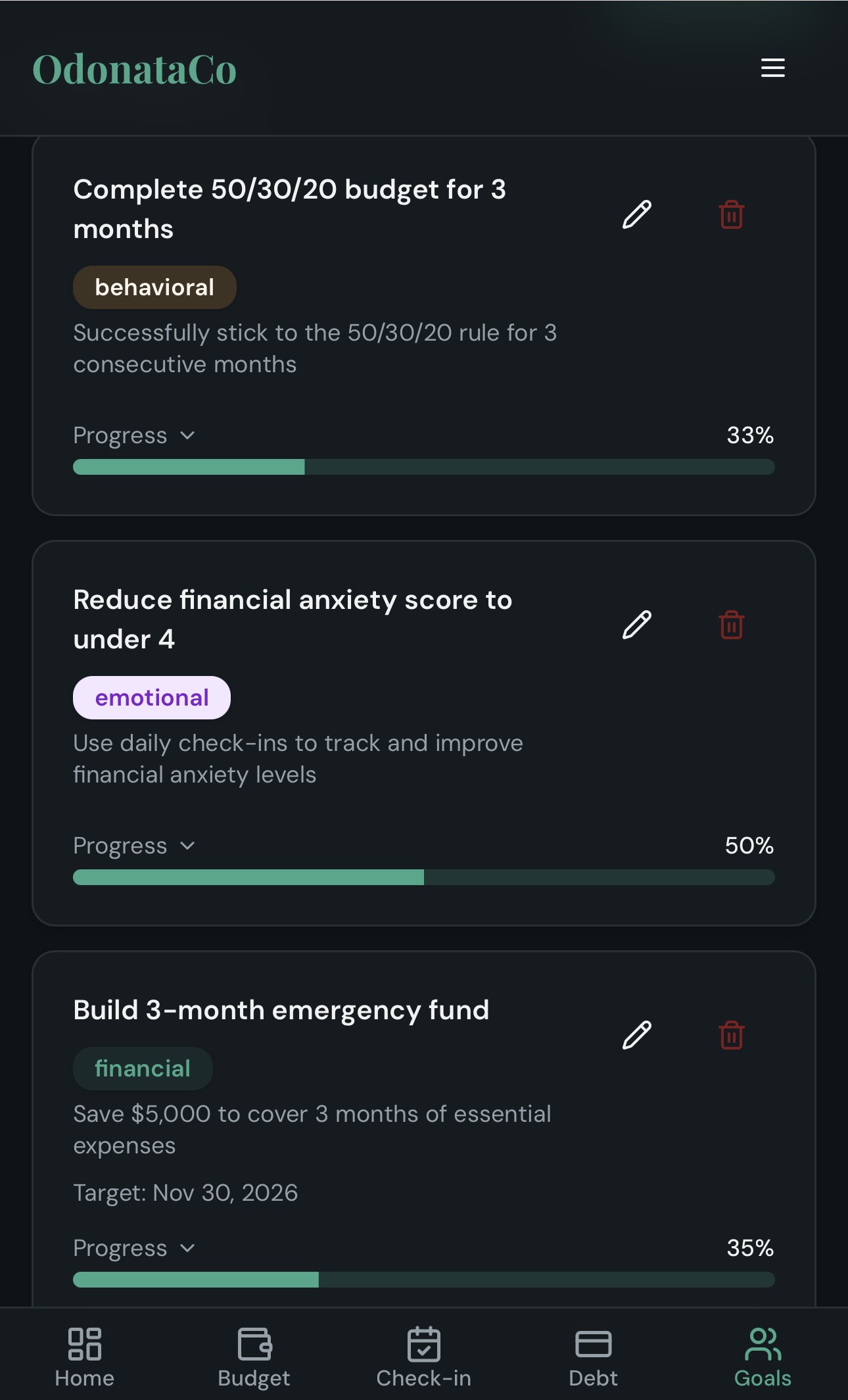 OdonataCo Balance screen