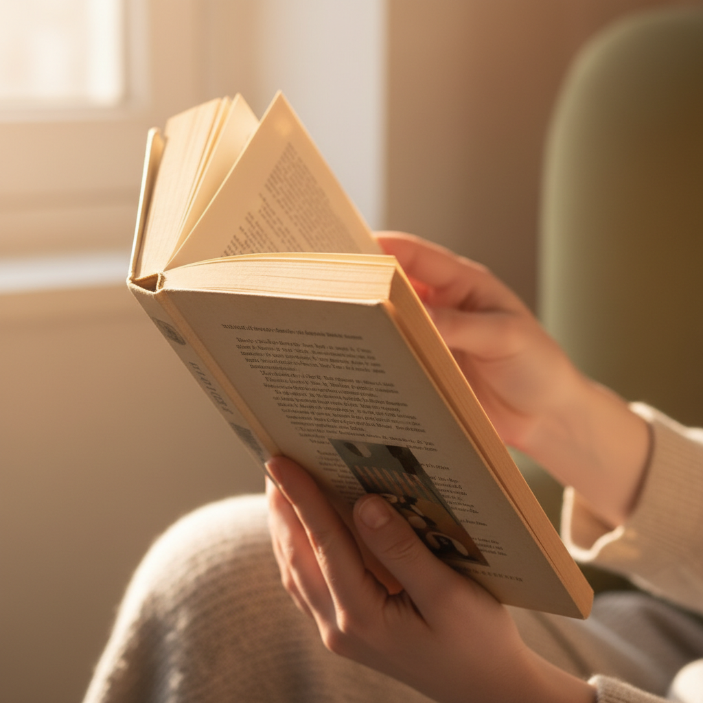 Hands holding an open book