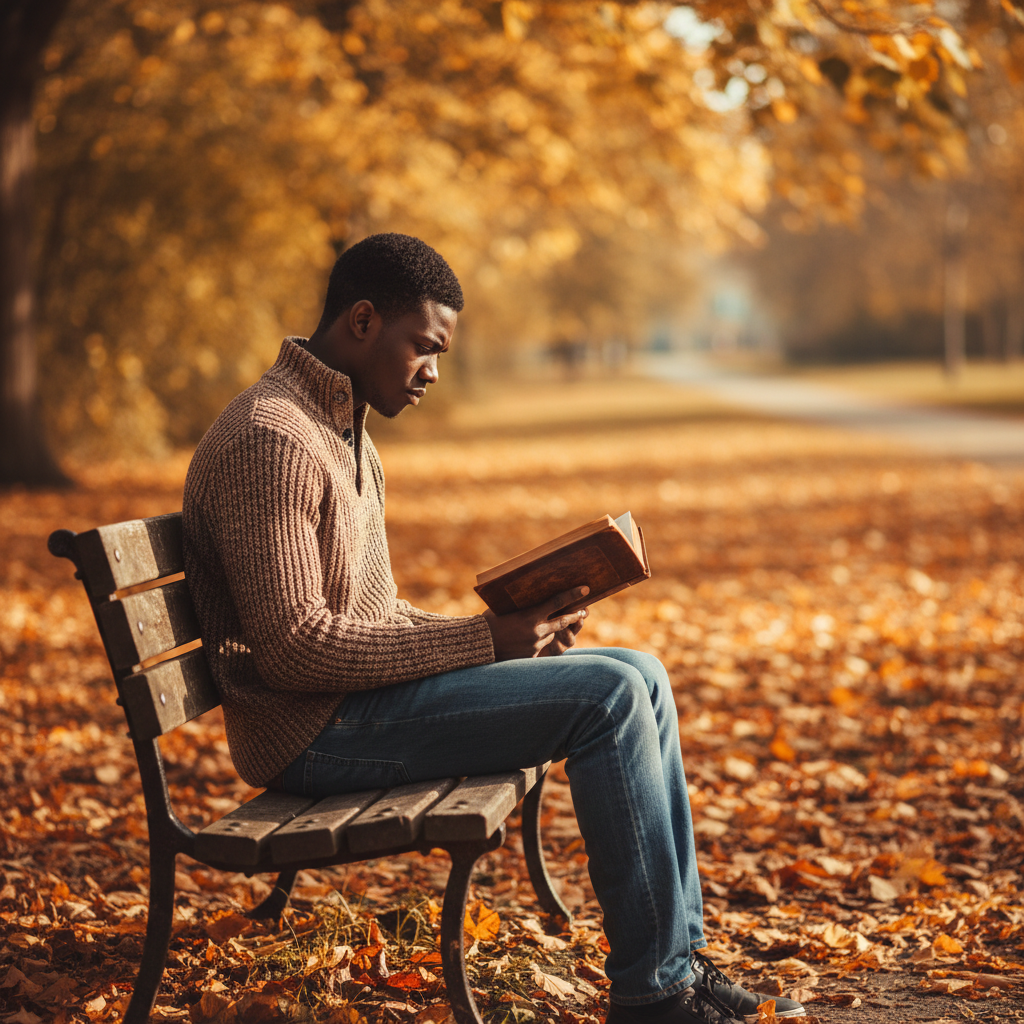 Reading a book outdoors