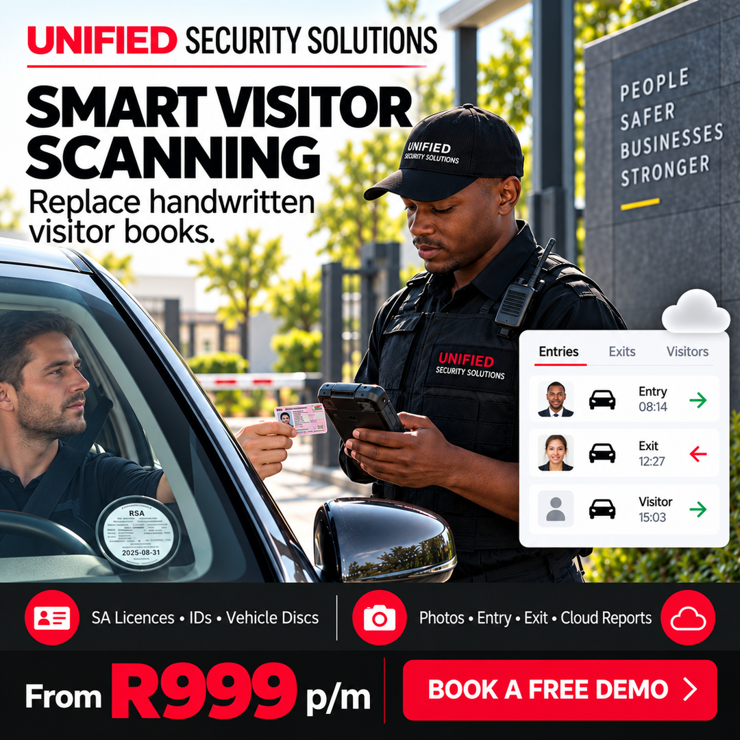 Smart visitor scanning — guards scan SA licences, IDs and vehicle discs