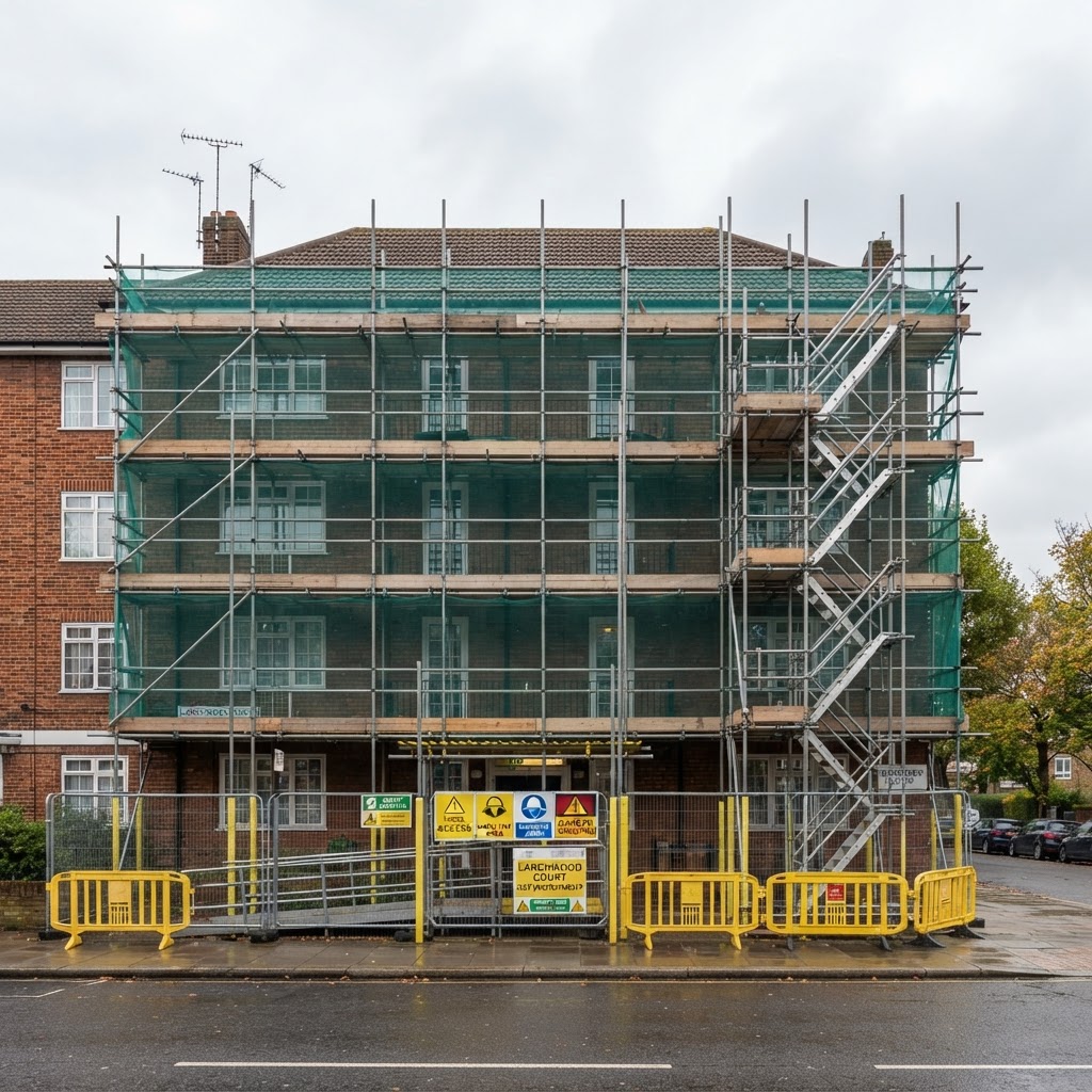 Commercial scaffolding on a block of flats in Putney