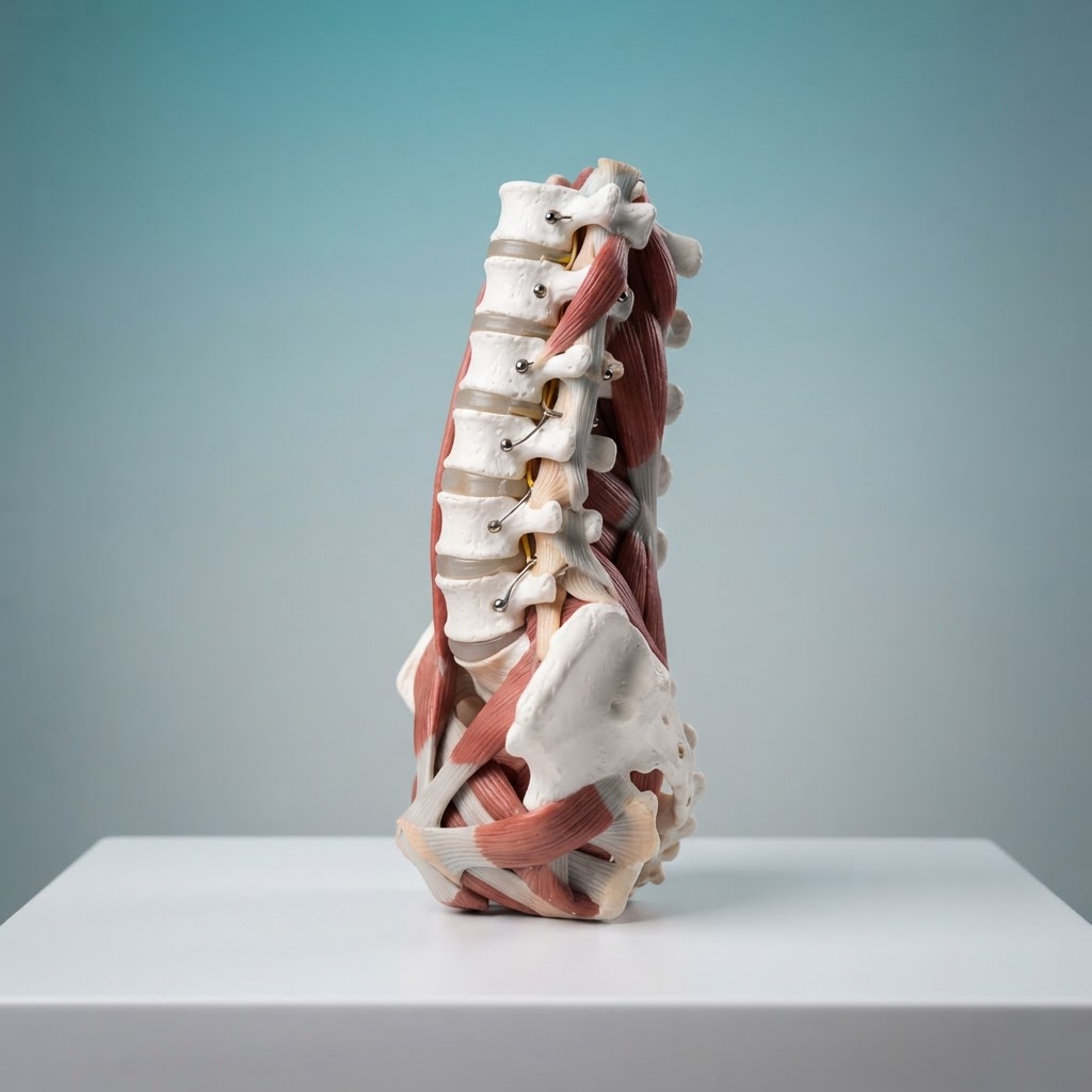 Anatomiczny model lędźwiowego odcinka kręgosłupa z mięśniami przykręgosłupowymi – fizjoterapia lumbago w Makowie Podhalańskim