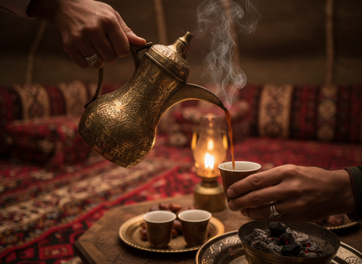 Traditional Bedouin hospitality with Arabic coffee