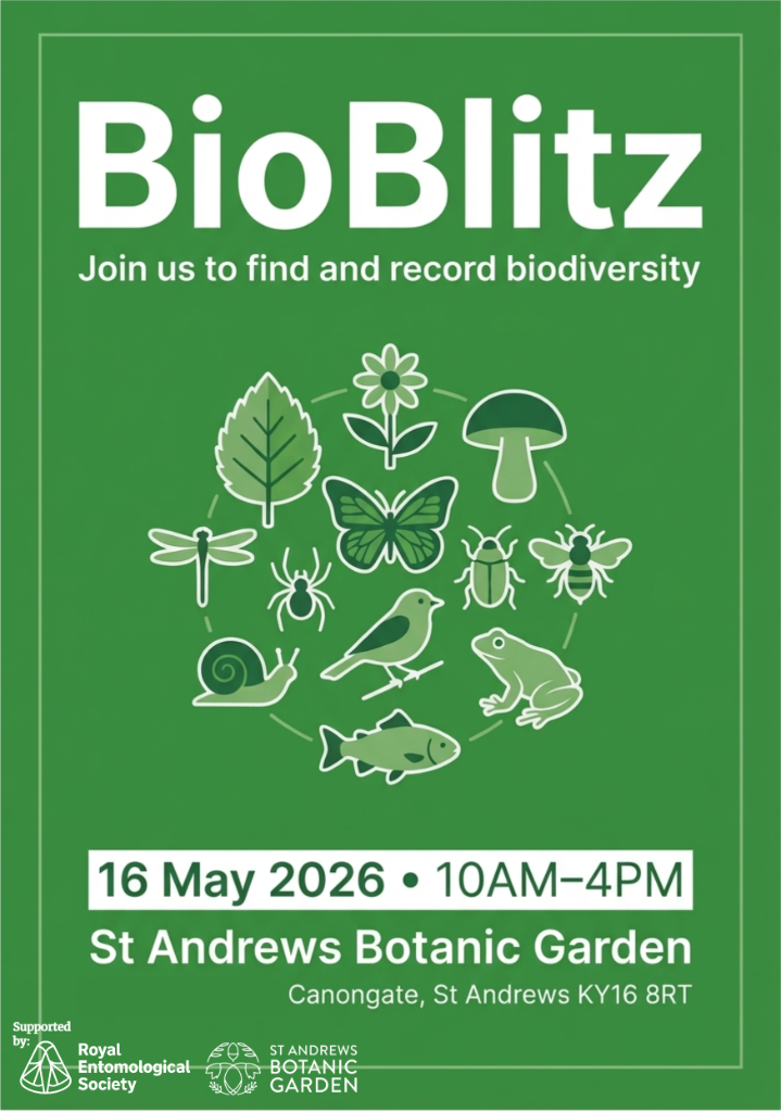 BioBlitz event flyer — 16 May 2026, St Andrews Botanic Garden