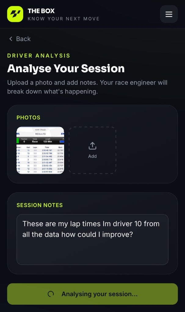 Driver analysis screen showing session feedback