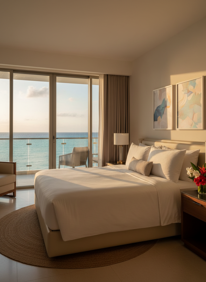 Luxury hotel room with ocean view