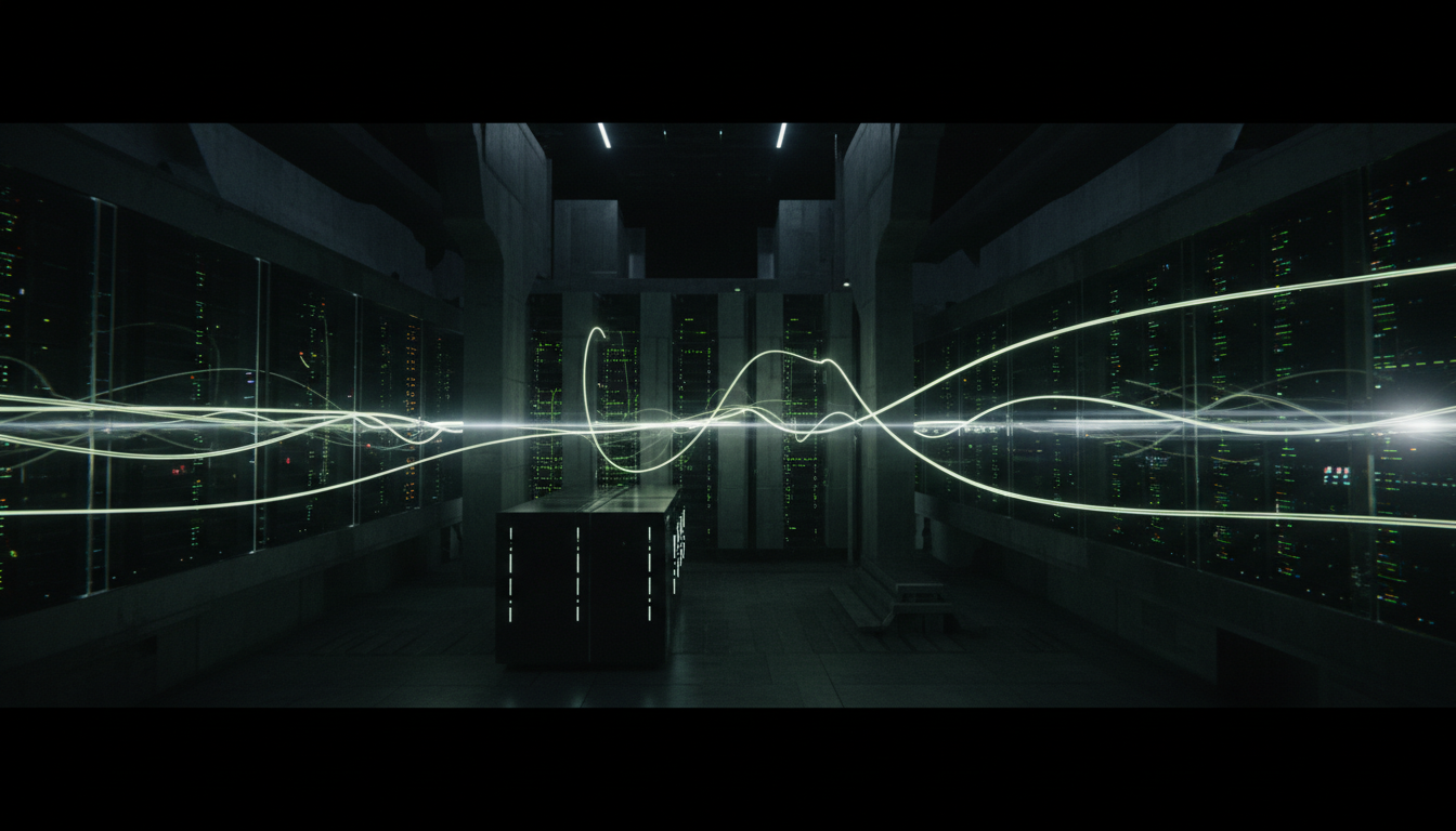 Electric AI data core inside a futuristic server environment