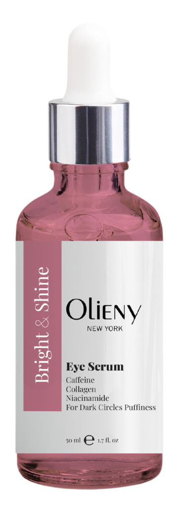 Olieny Bright & Shine Eye Serum pink bottle for dark circles