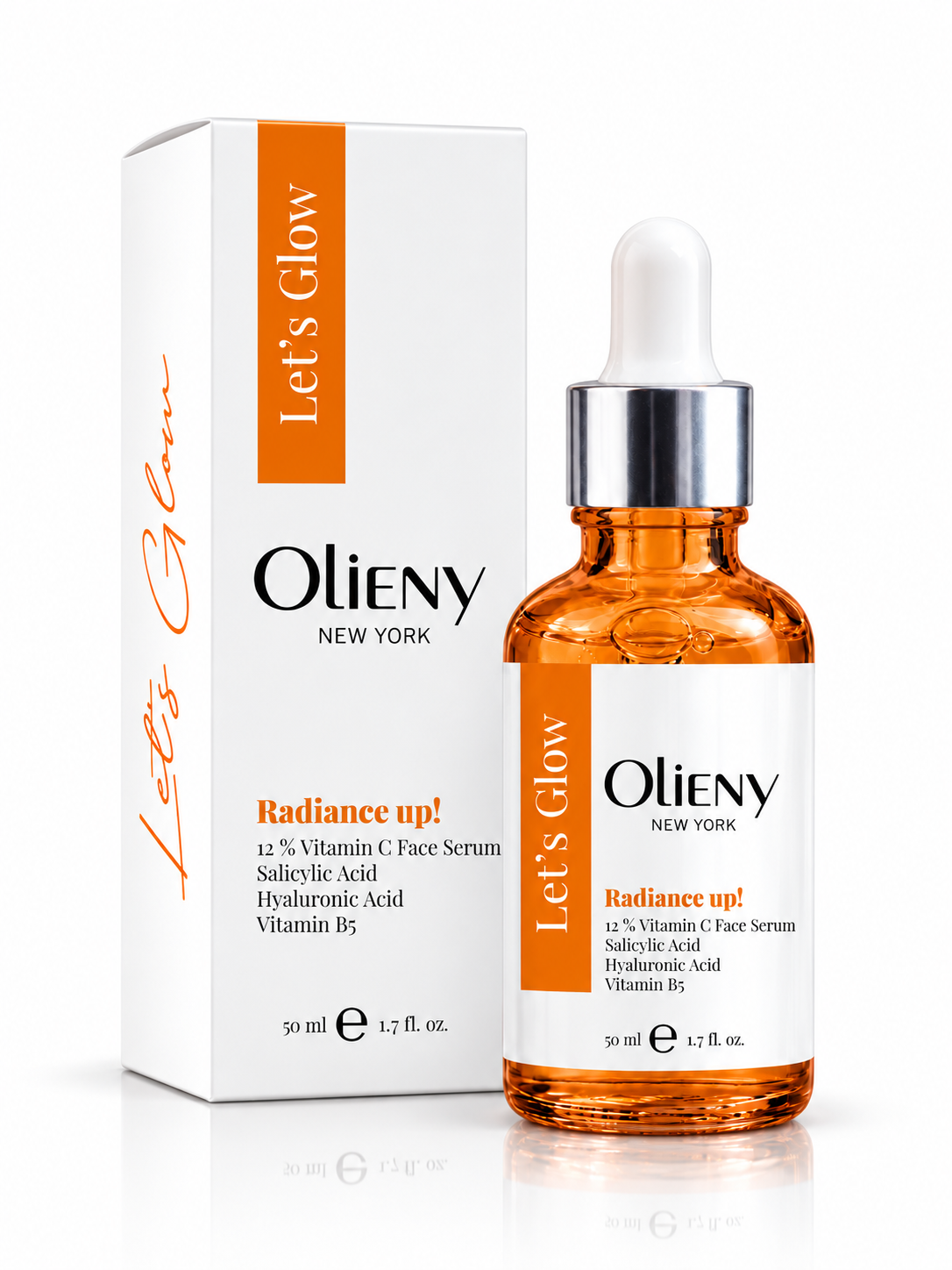 Olieny Radiance Up Vitamin C Face Serum orange bottle for glowing skin
