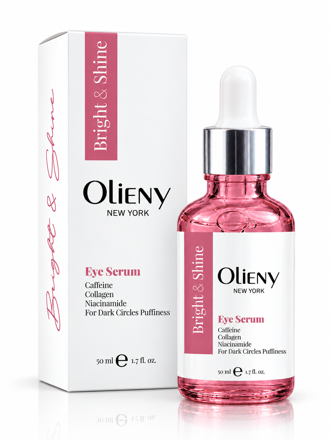 Olieny Bright & Shine Eye Serum box and bottle for dark circles and puffiness