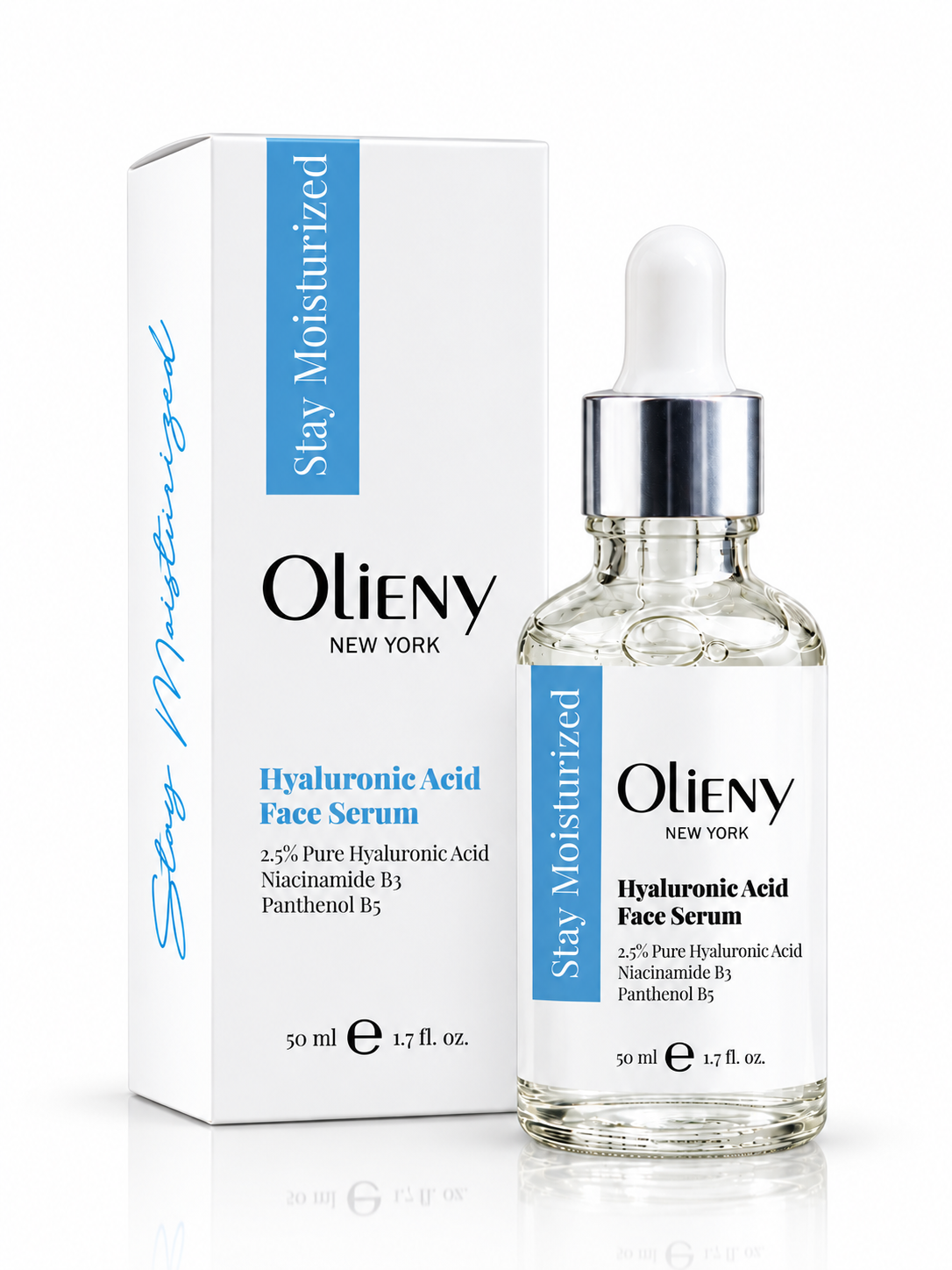 Olieny Stay Moisturized Hyaluronic Acid Face Serum box and bottle