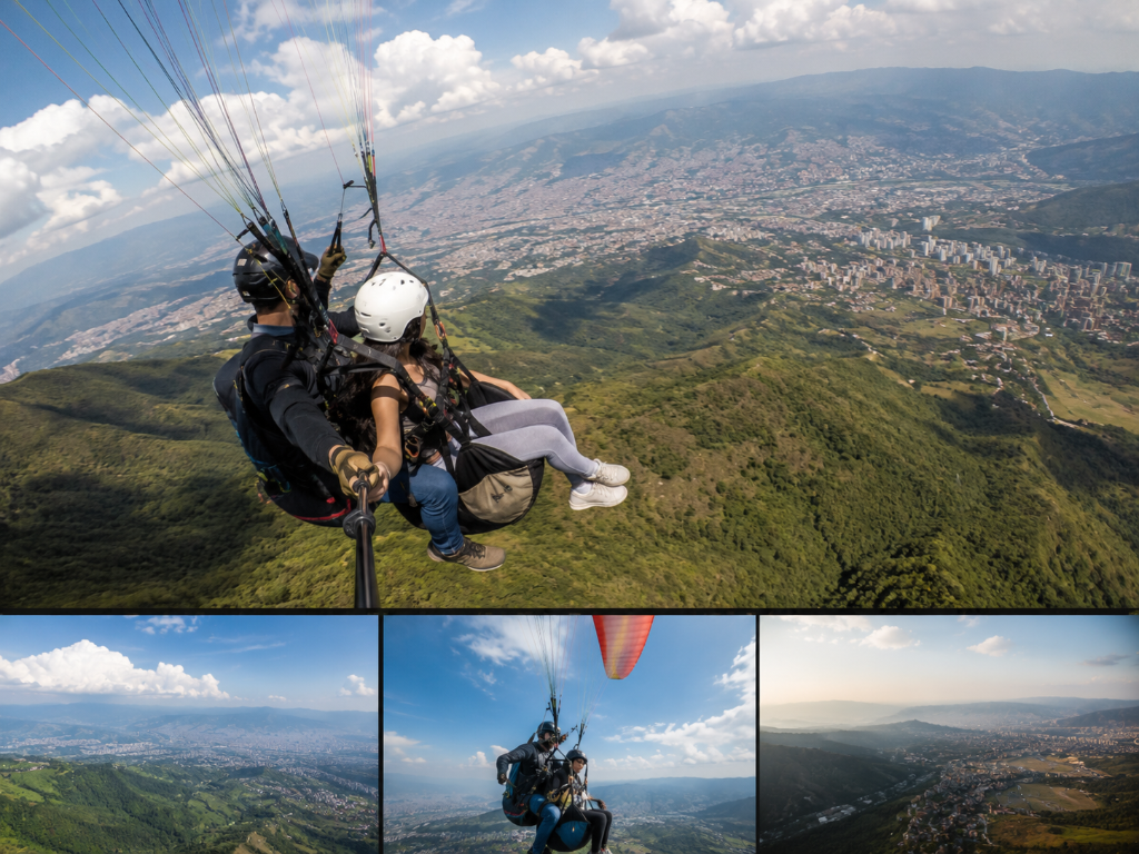 Tandem paragliding experience flying above Medellín and the Aburrá Valley