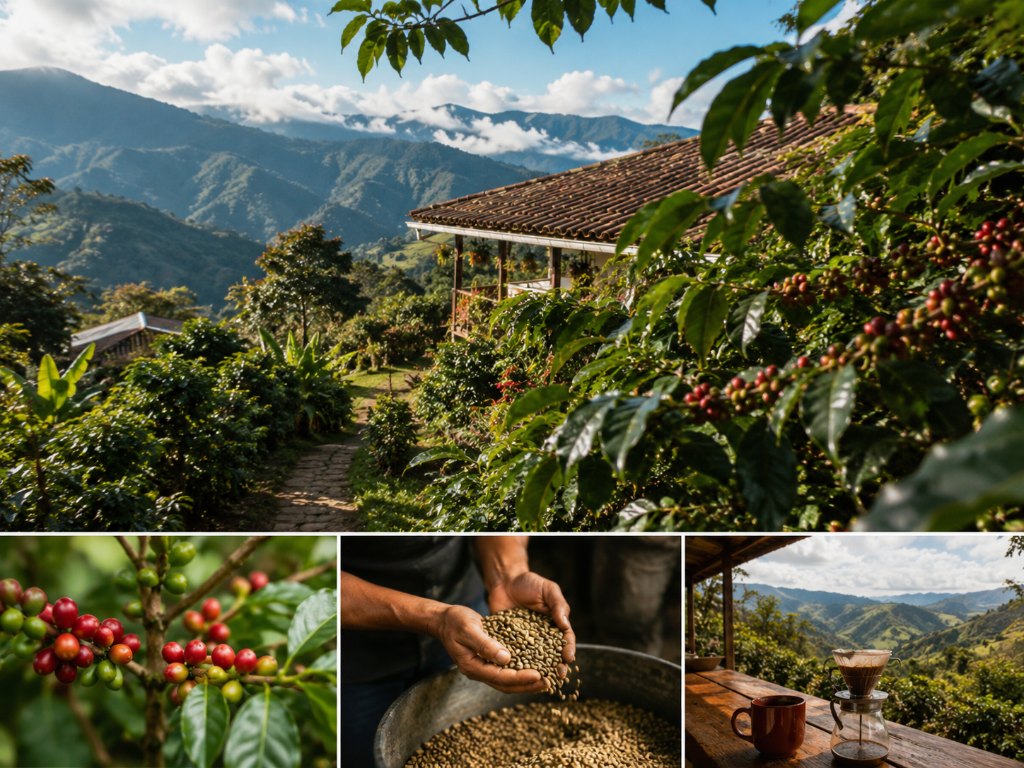 Private Medellín coffee farm tour with coffee plants beans and mountain scenery