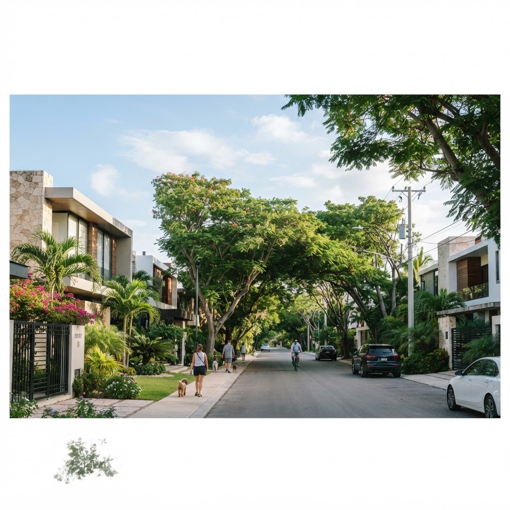 Calle residencial arbolada de Altabrisa Mérida