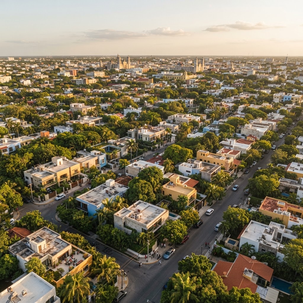 Zona residencial de Mérida Yucatán vista desde el aire