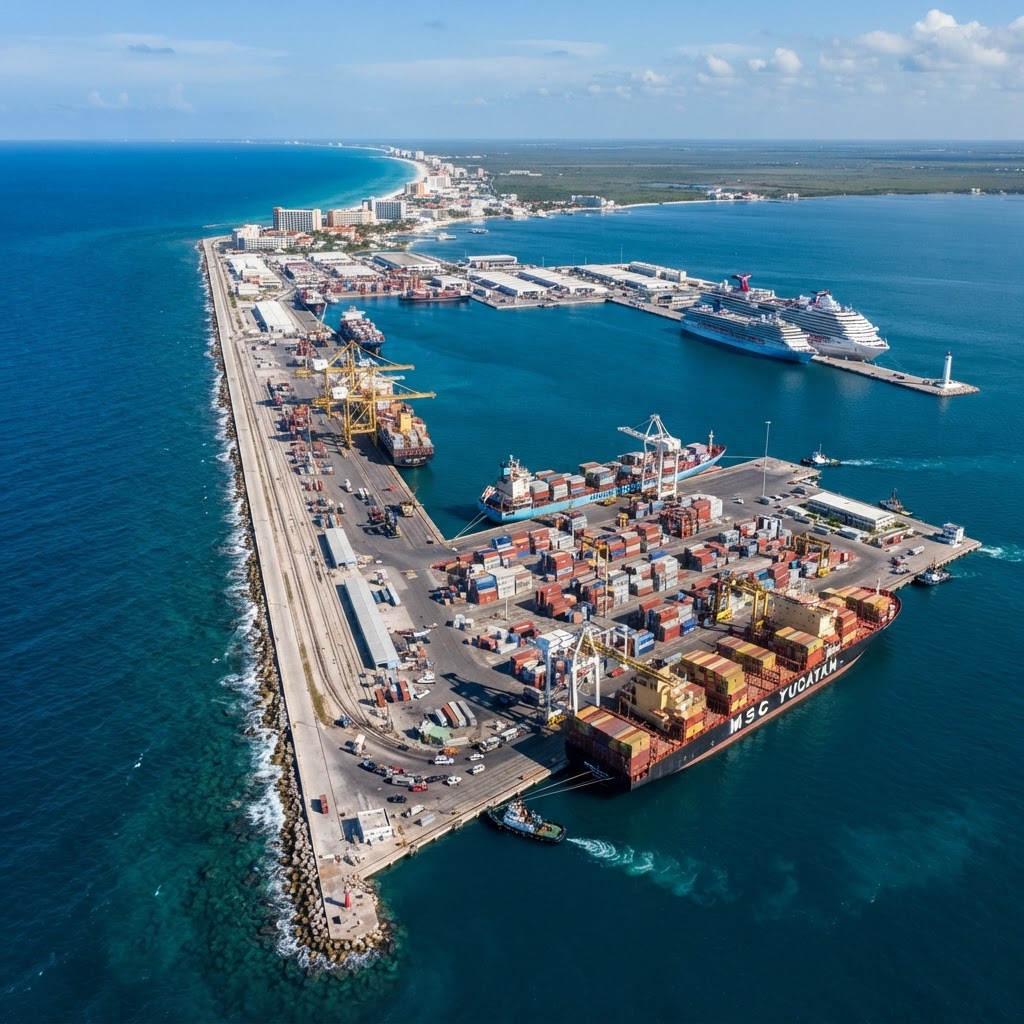 Puerto de Progreso Yucatán con modernización de muelles y contenedores