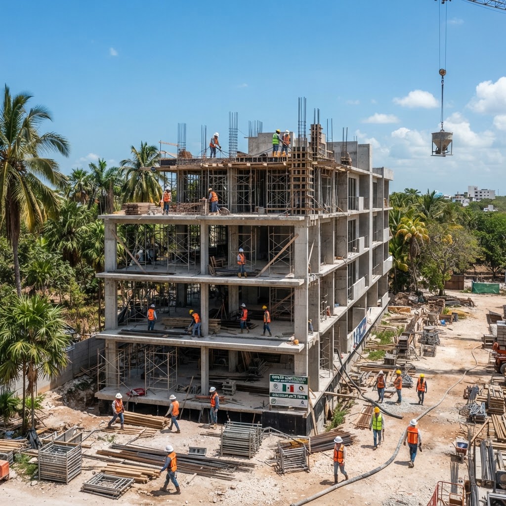 Obra de desarrollo residencial en construcción en Mérida Yucatán