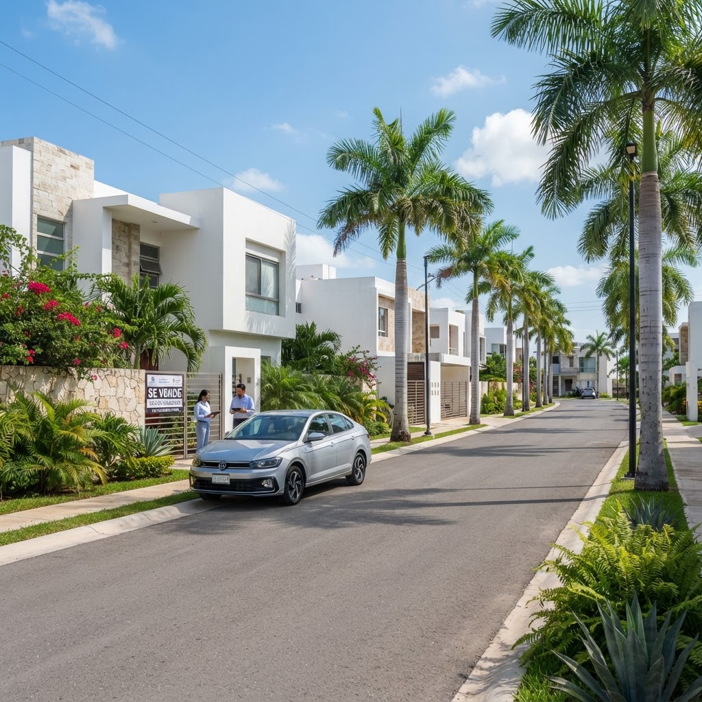 Calle residencial del norte de Mérida durante una jornada de valuación
