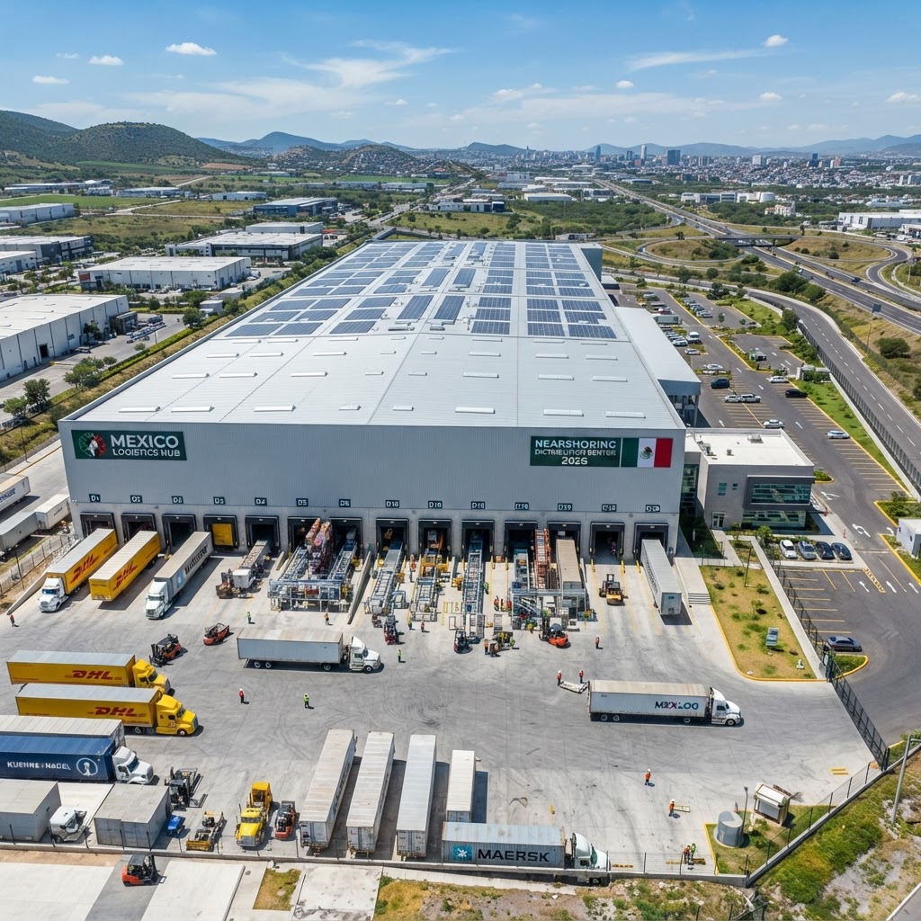 Bodega logística de nearshoring en México con muelles de carga
