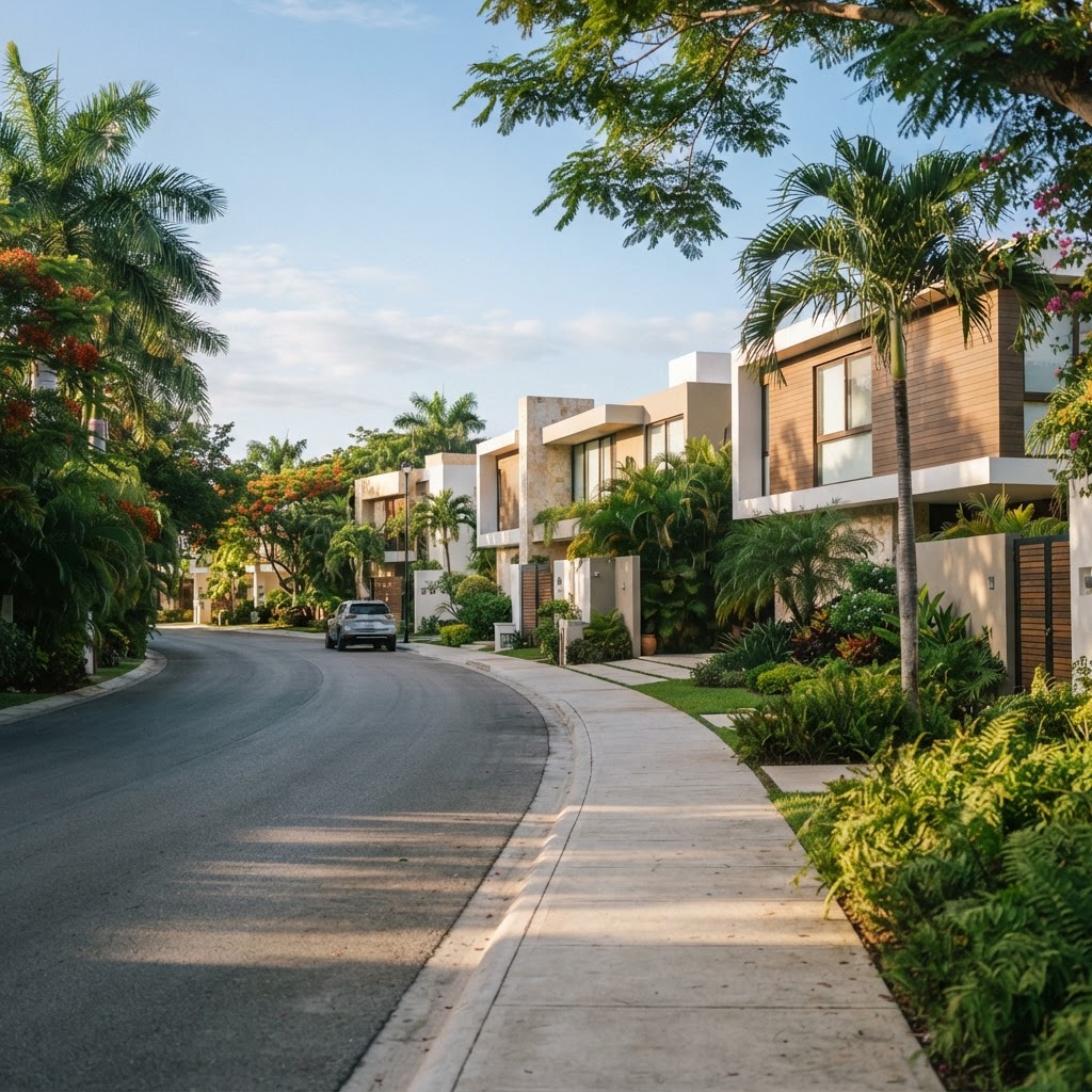 Entorno residencial arbolado de Altabrisa Mérida