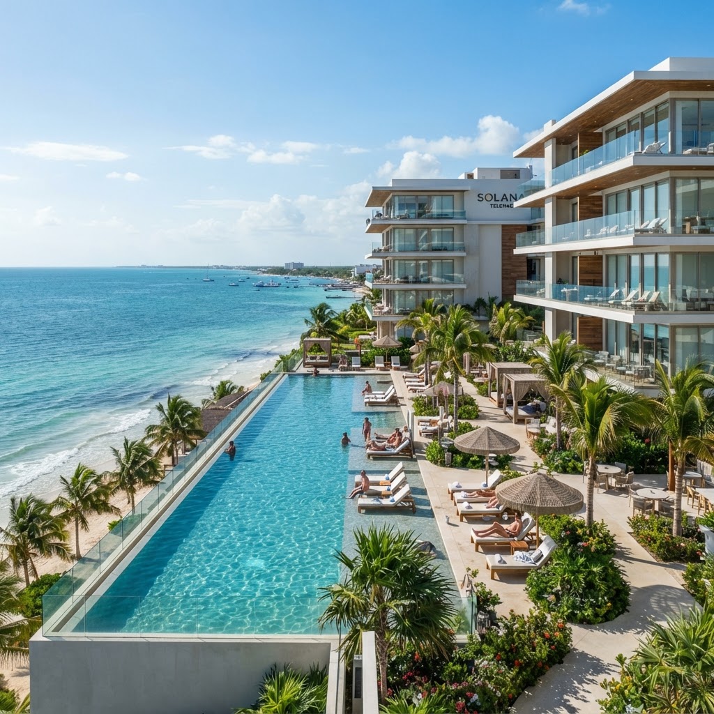 Desarrollo residencial de lujo y alberca infinity sobre la playa en Telchac Yucatán