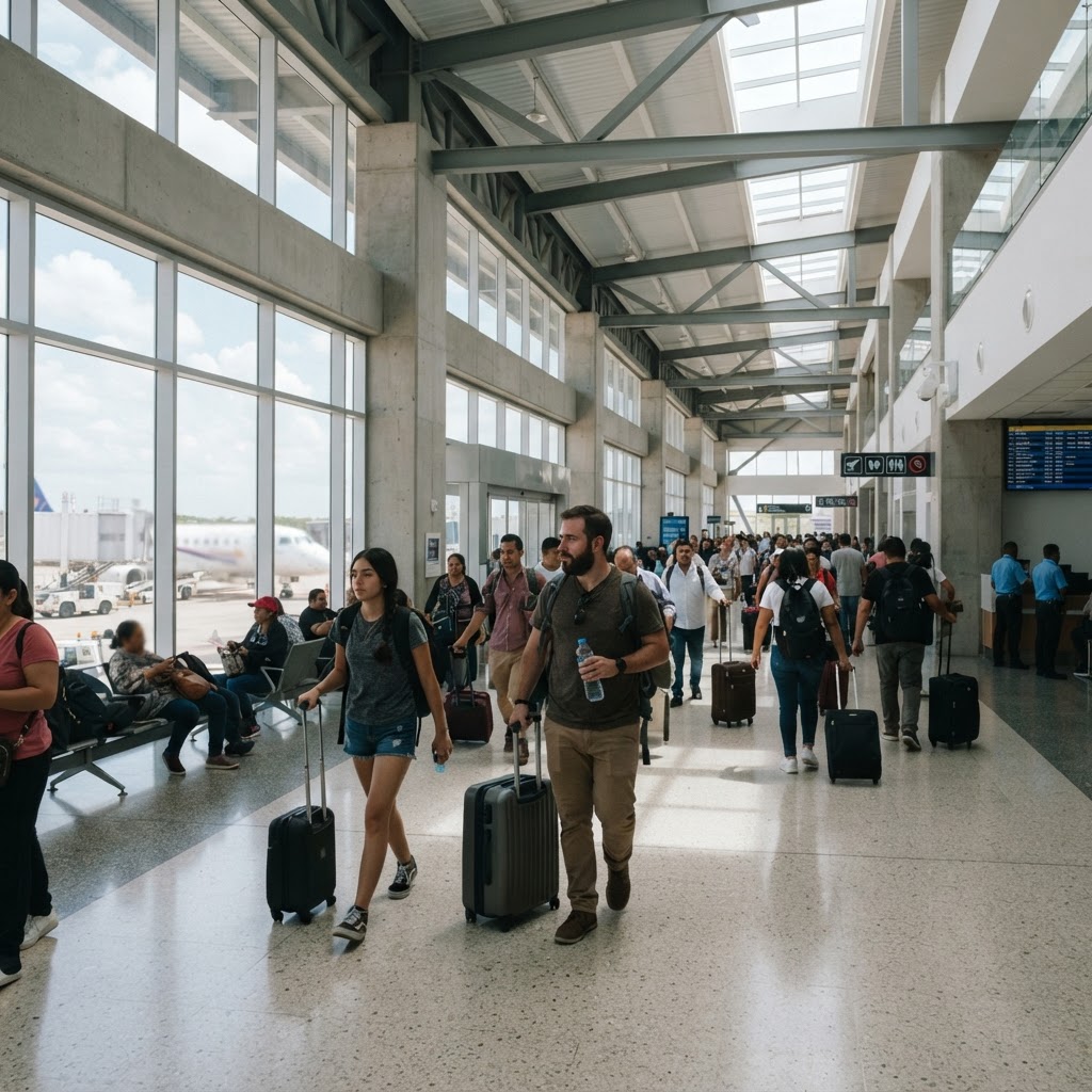 el aumento del flujo de pasajeros en el aeropuerto de Mérida