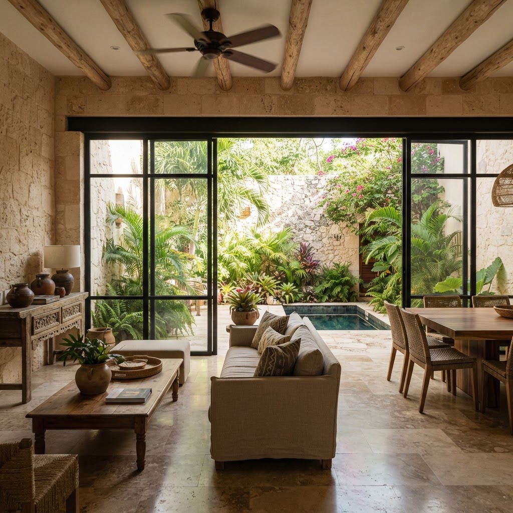 Interior contemporáneo de un desarrollo de lujo en Mérida