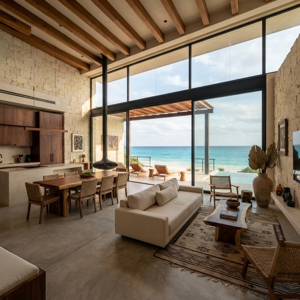 Interior de residencia de lujo frente al mar en la costa de Yucatán