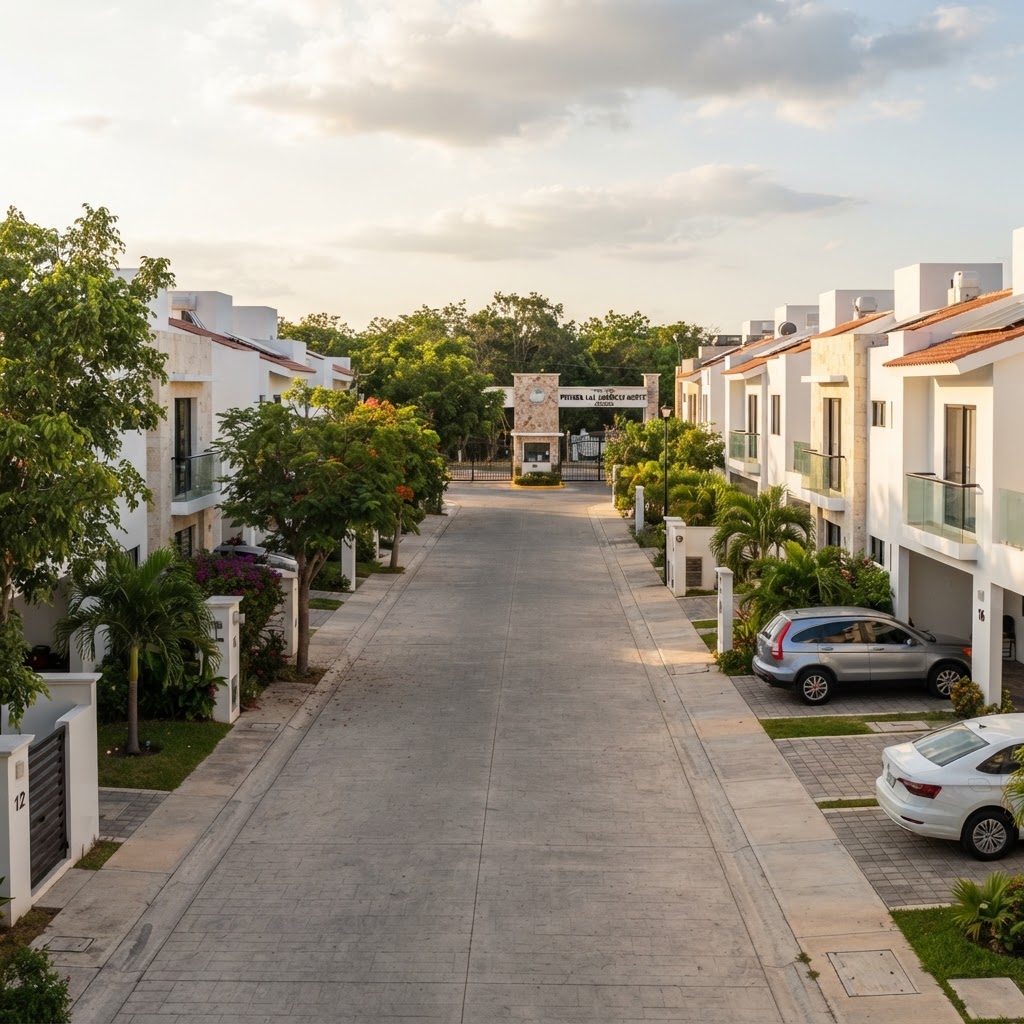 Calle de fraccionamiento residencial nuevo al norte de Mérida Yucatán