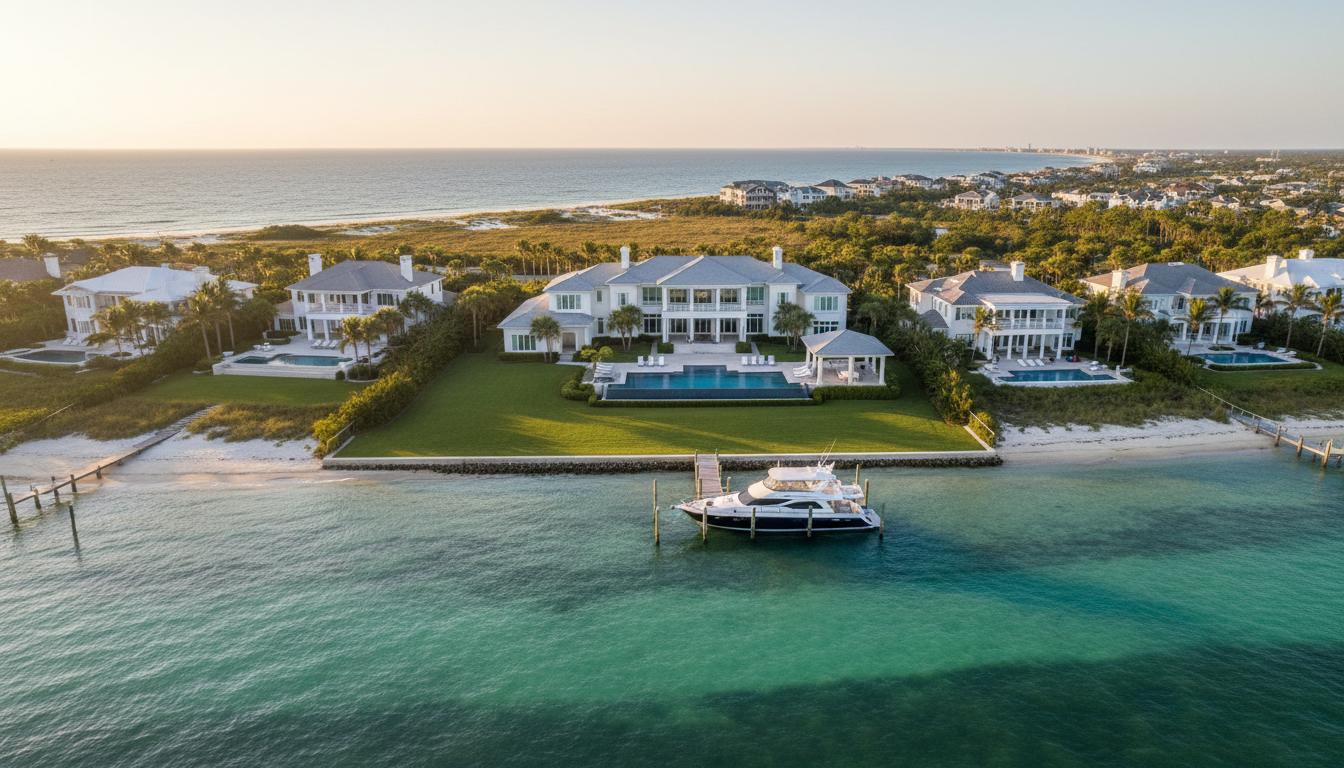 Aerial view of Gulf Coast luxury waterfront property