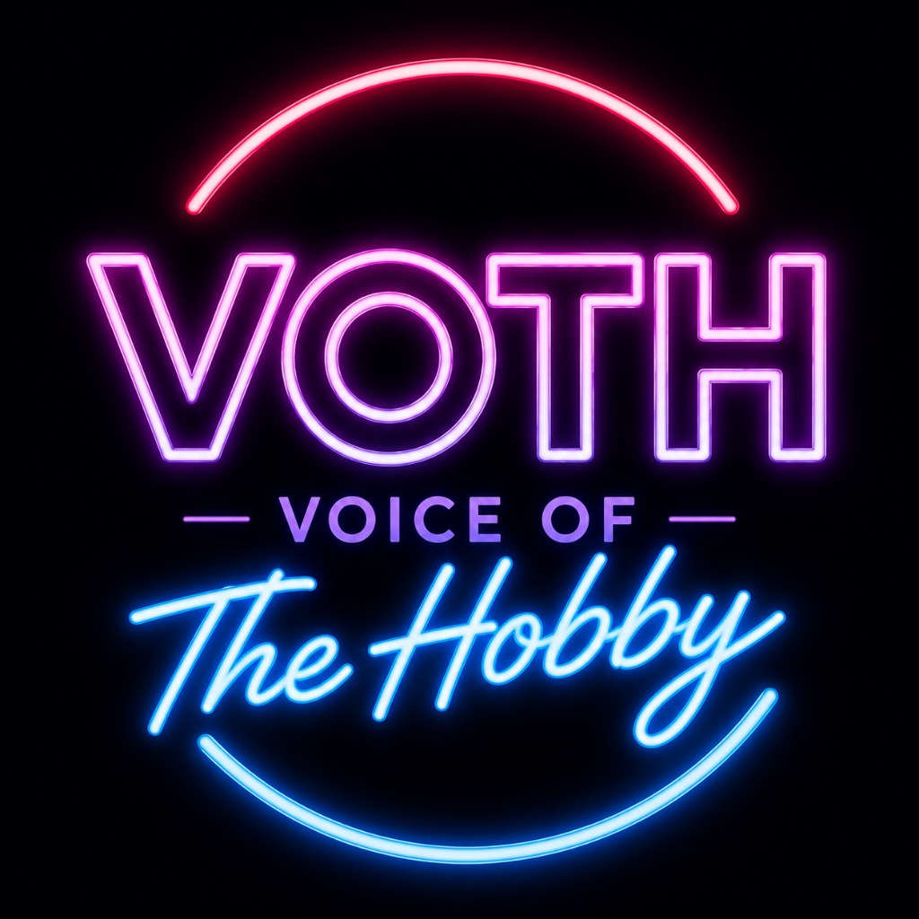 Voice of the Hobby show artwork featuring a vintage microphone with ON AIR sign, hosted by Nick Jarman with Alladan Flinn