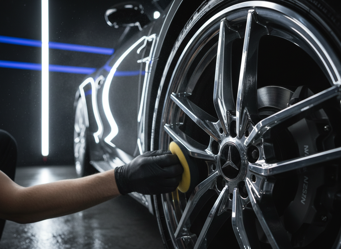 Professional tire detailing Abu Dhabi close-up