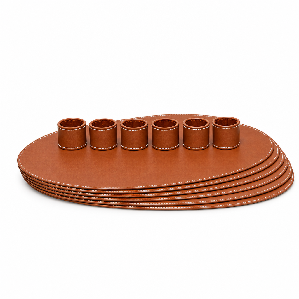 Leather Placemat & Napkin Ring Set