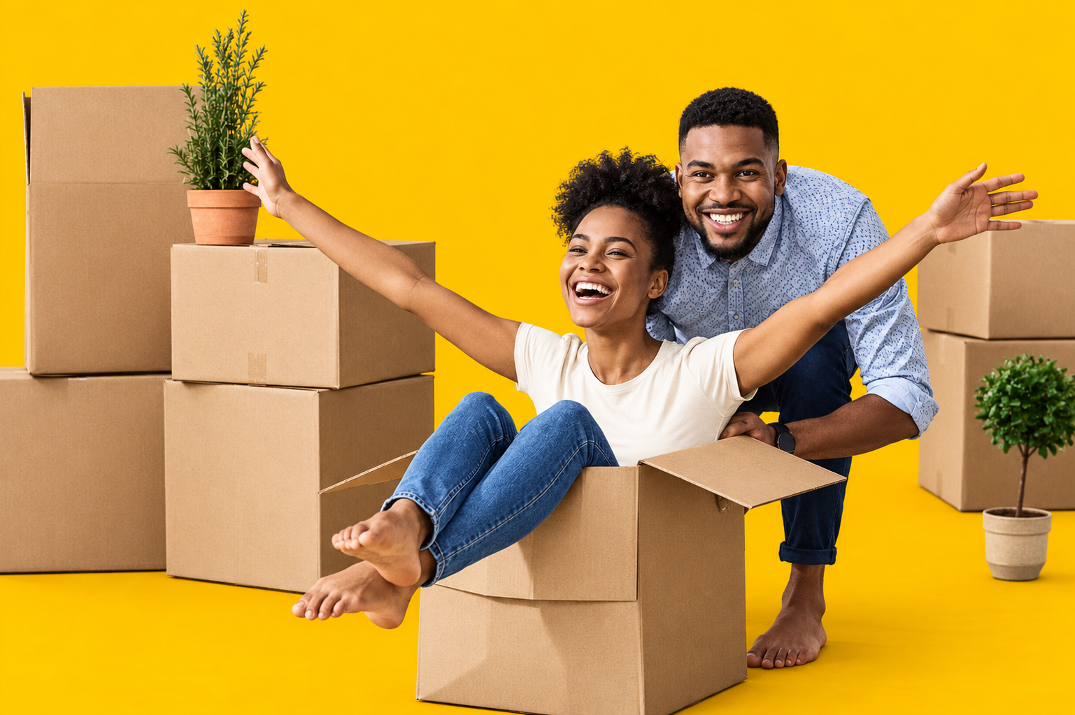 Happy couple moving into a new home