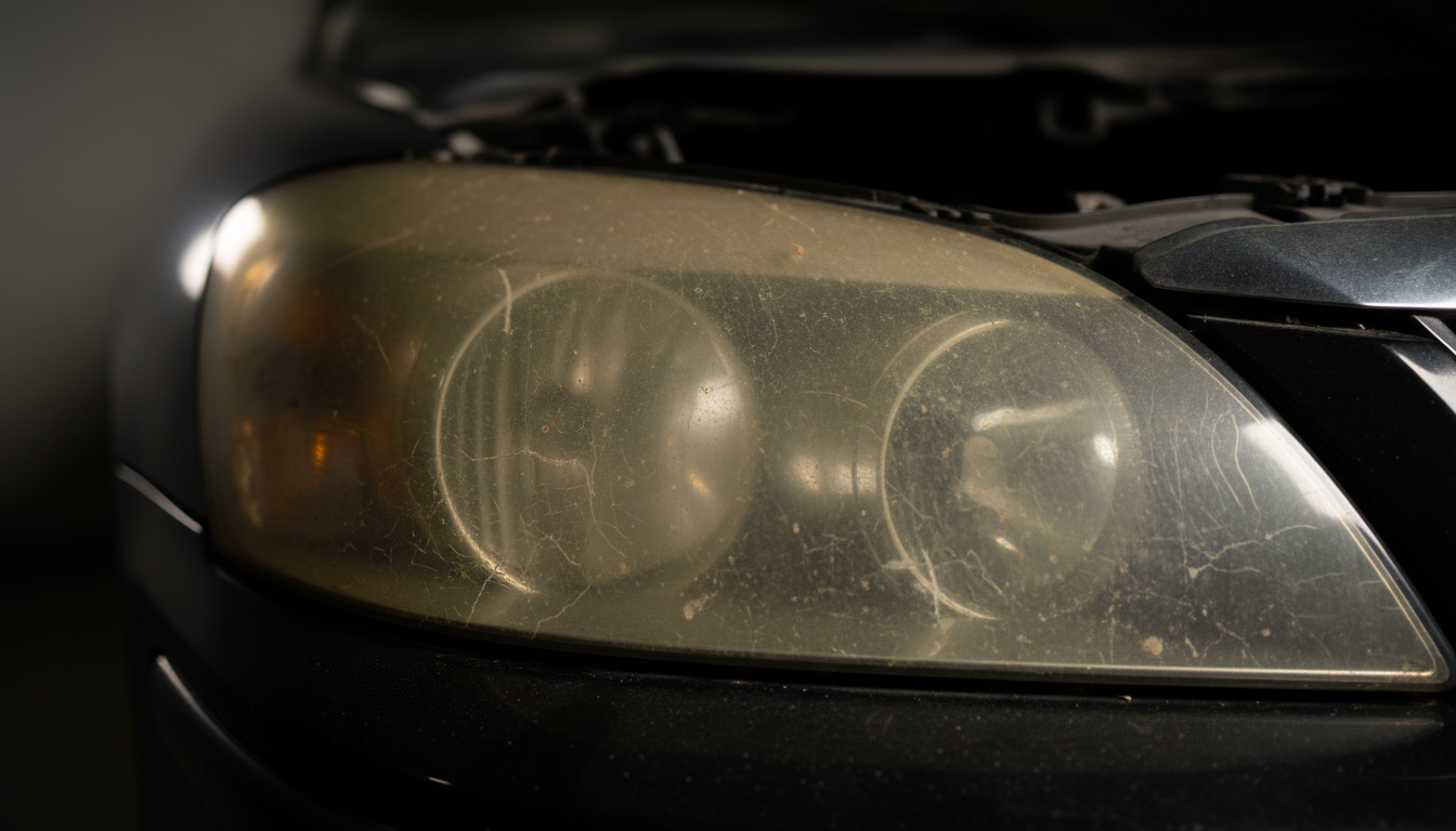 Oxidized headlight before restoration