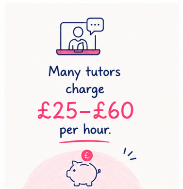 Many tutors charge £25–£60 per hour.