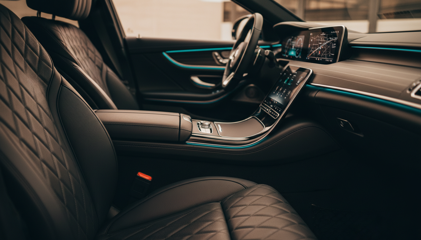 Executive leather car interior with ambient lighting