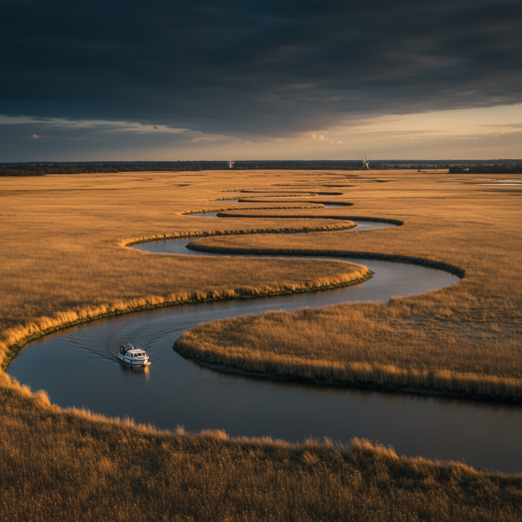 A winding Norfolk Broads river route of the kind both Navigator apps chart