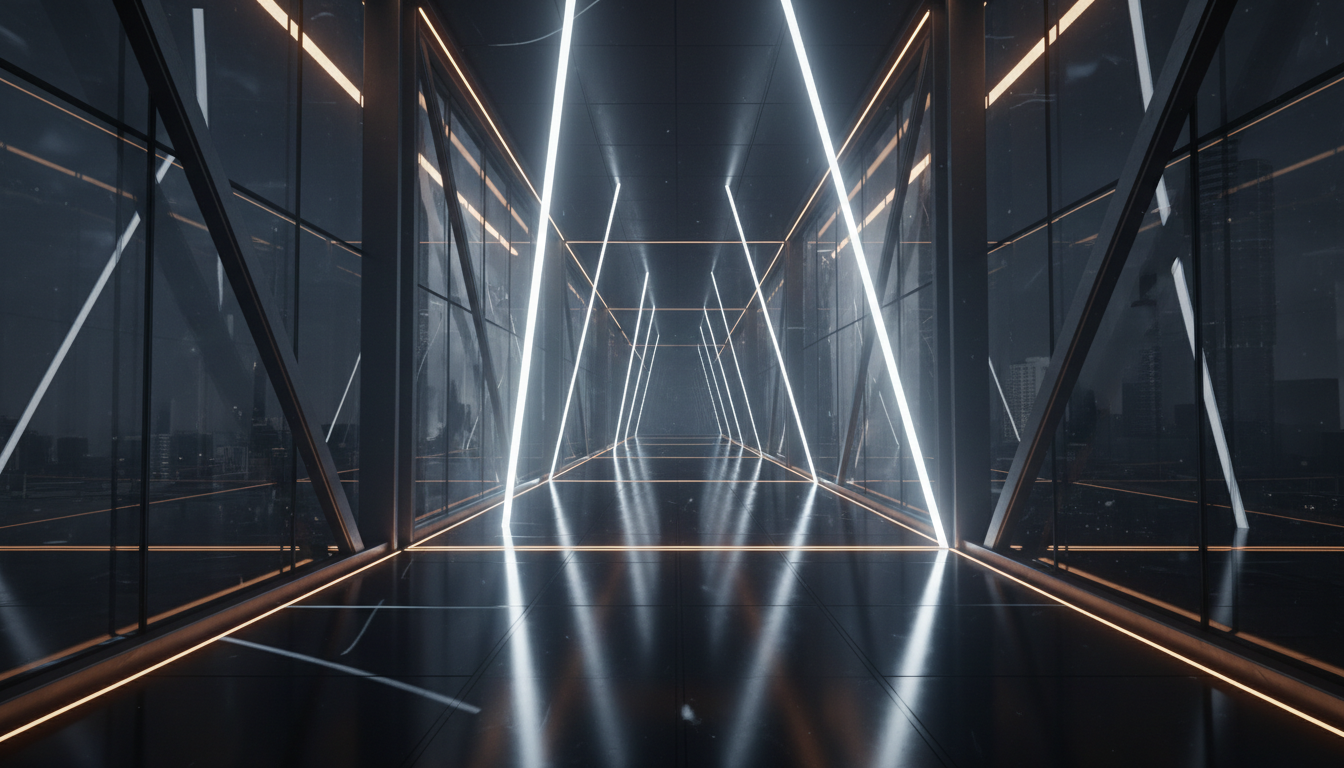 Abstract architectural glass corridor