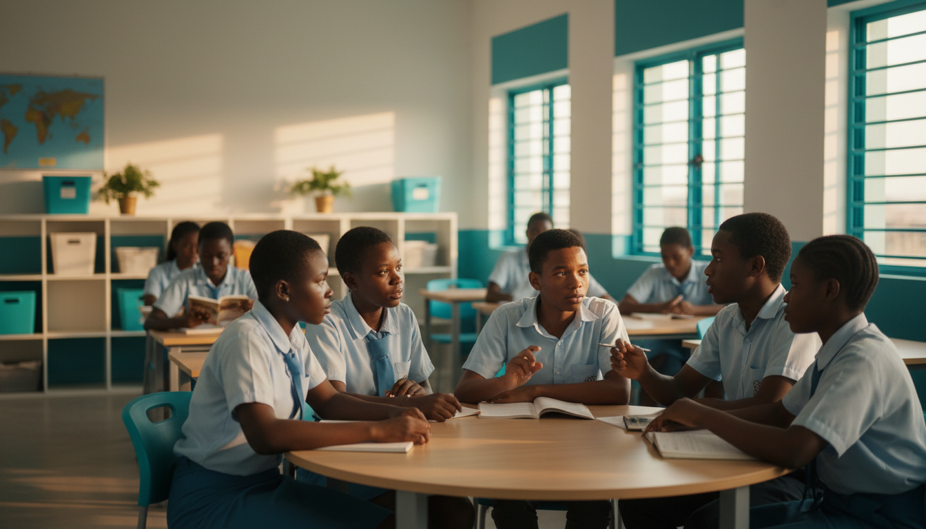 Nigerian students in a modern classroom learning languages