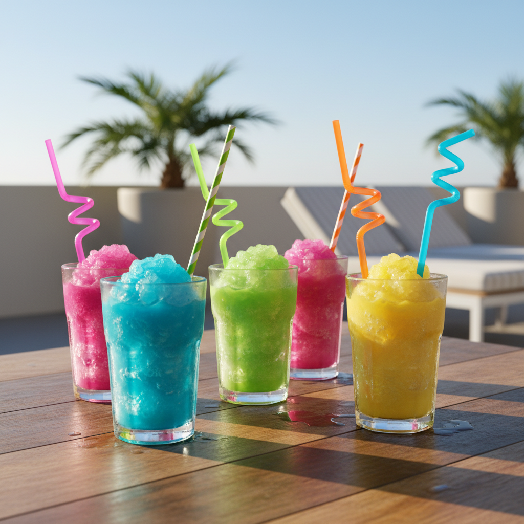 Colorful frozen drinks at an outdoor party